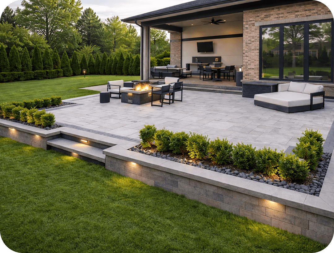 Stone patio outdoor living area